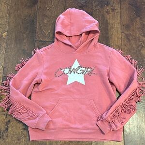 Shyanne Girls Coral Cowgirl Hoodie with Fringe Detail